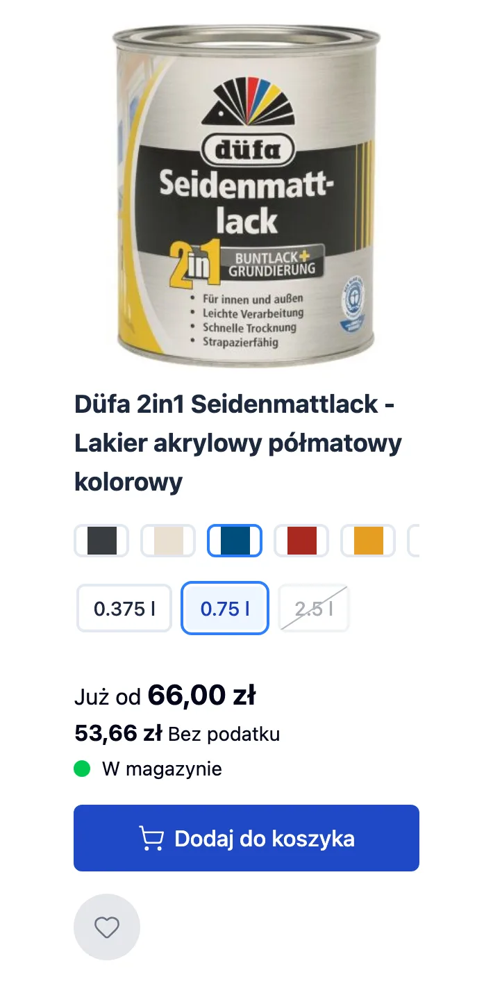 Default Hyvä product card with a colour and pack size selected